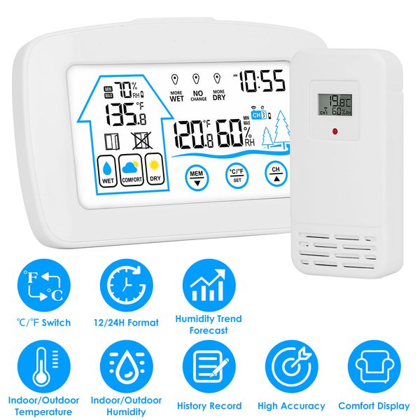 Weather Station Indoor - Wireless Weather Station with Clock, 196FT